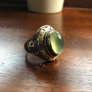 Prehnite gemstone and silver ring